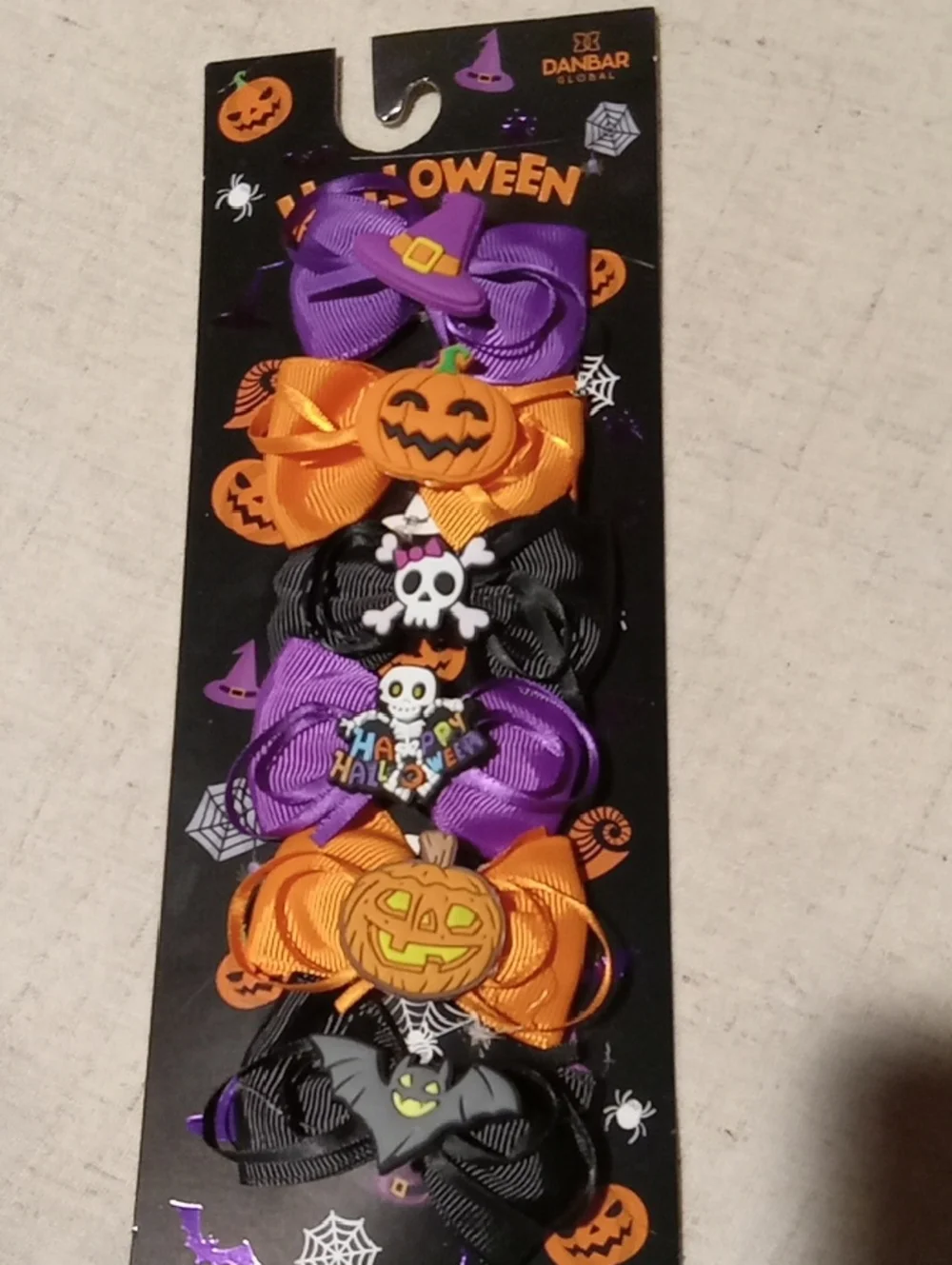 Halloween Bow Hair Clips with Pumpkin, Bats, Witch Hat & Skull Accents